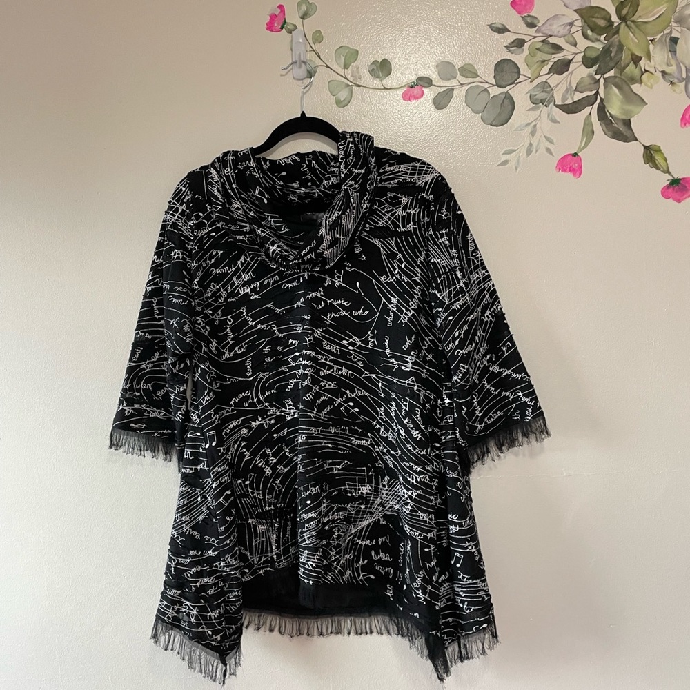 Neo Noble Lagenlook Cowl Neck Tunic, Eyelash Trim, Size Large